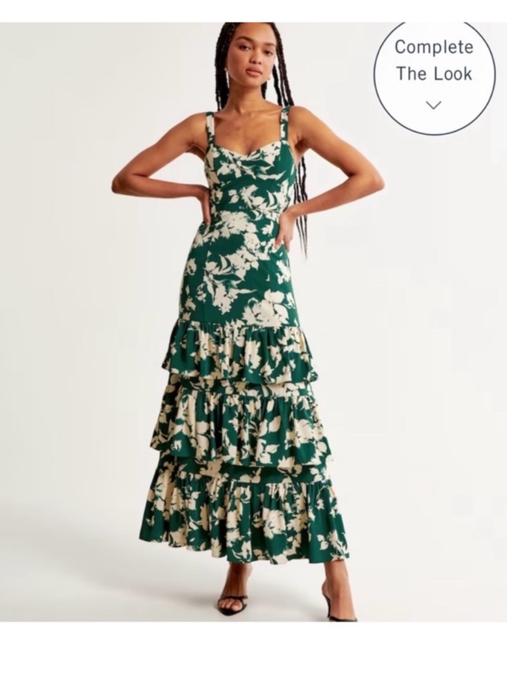 Abercrombie & Fitch Green and Cream Floral Tiered Maxi Dress